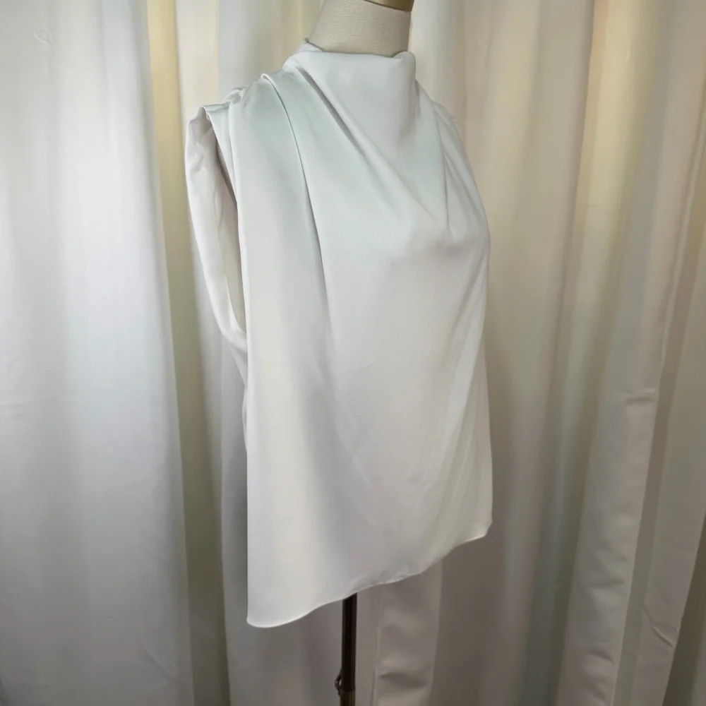 NWT Zara Pleated Shoulder Draped Cowl Neck Sleeveless Blouse in White Size XL - Picture 16 of 16